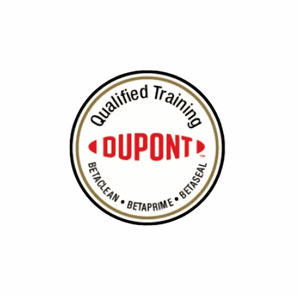 Circular DuPont Qualified Training logo with “BETACLEAN • BETAPRIME • BETASEAL” written around the bottom on a gray background.