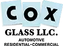 Logo for Cox Glass LLC featuring large, bold letters "C O X" on individual squares, with "GLASS LLC. Automotive Residential Commercial" written below in black text.