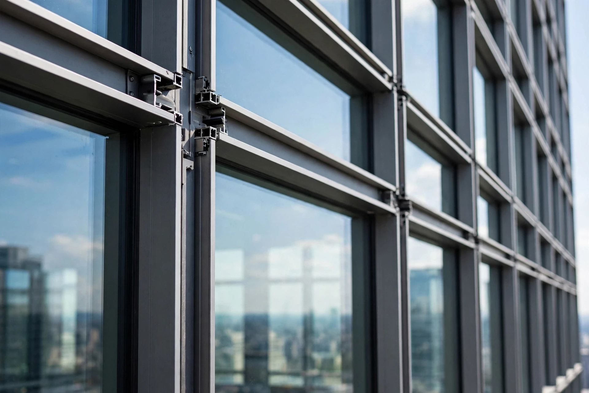 Deep aluminum mullions framing glass panels