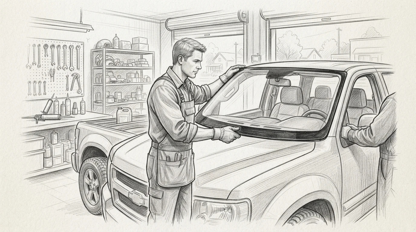 Technician installs OEM windshield in small-town auto glass shop